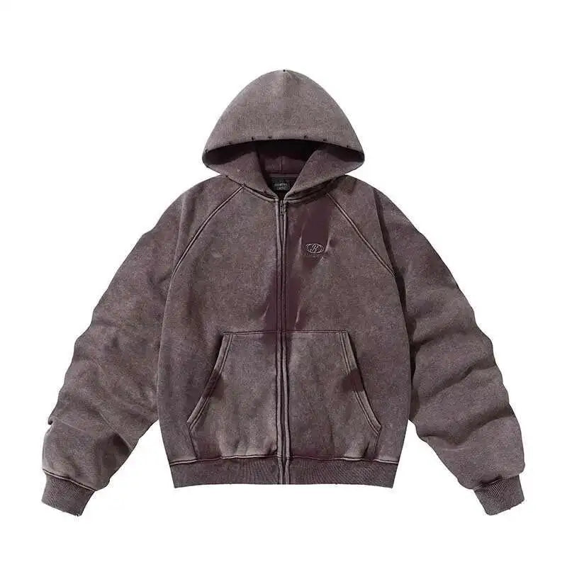 American Vintage Y2K Distressed Gradient Pile Baggy Zip Up Hoodie