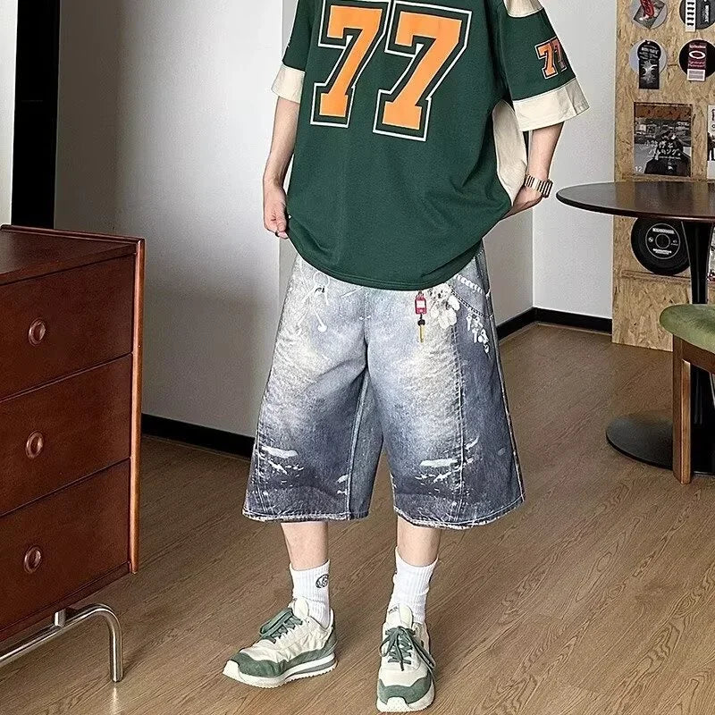 Baggy Y2K Accessories Graphic Print Denim Shorts Jorts