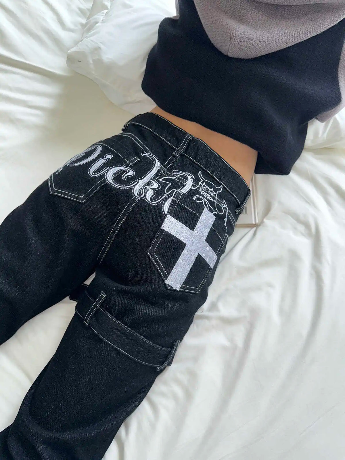 Black Skinny Y2K Low Rise Flared Denim Cargo Jeans