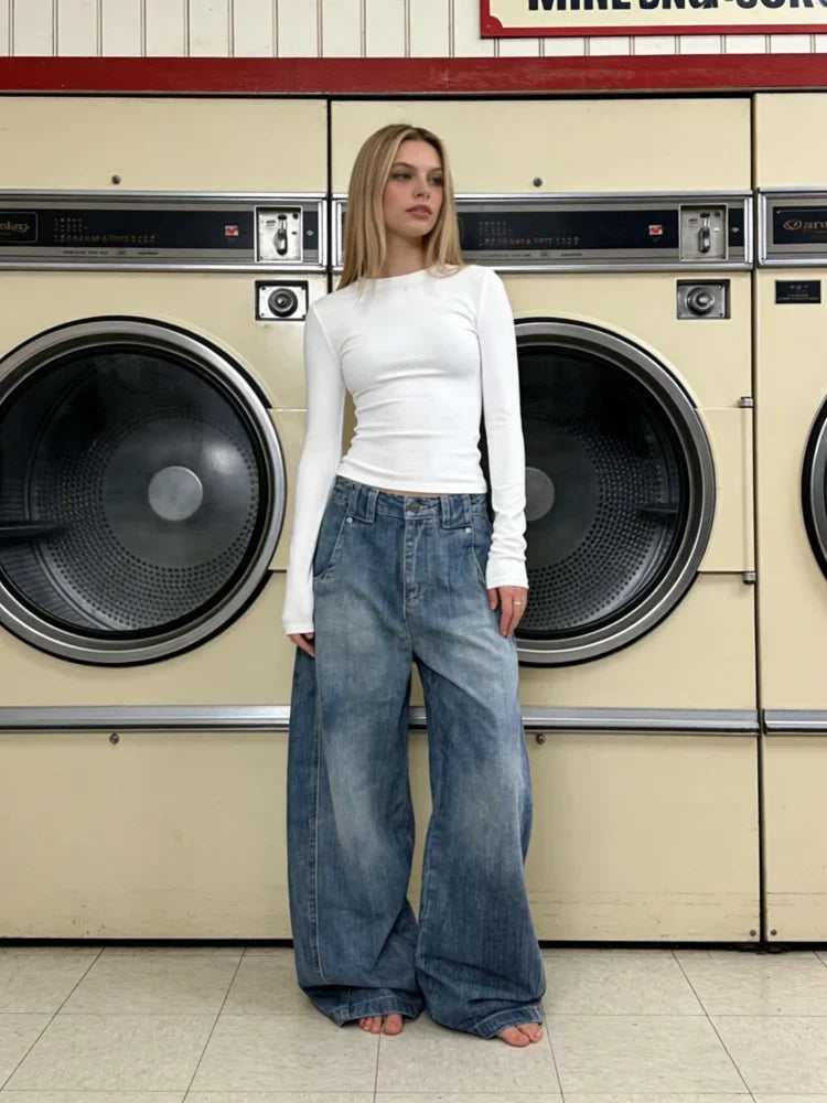 Blue Baggy Y2K Wide Leg Barrel Denim Jeans