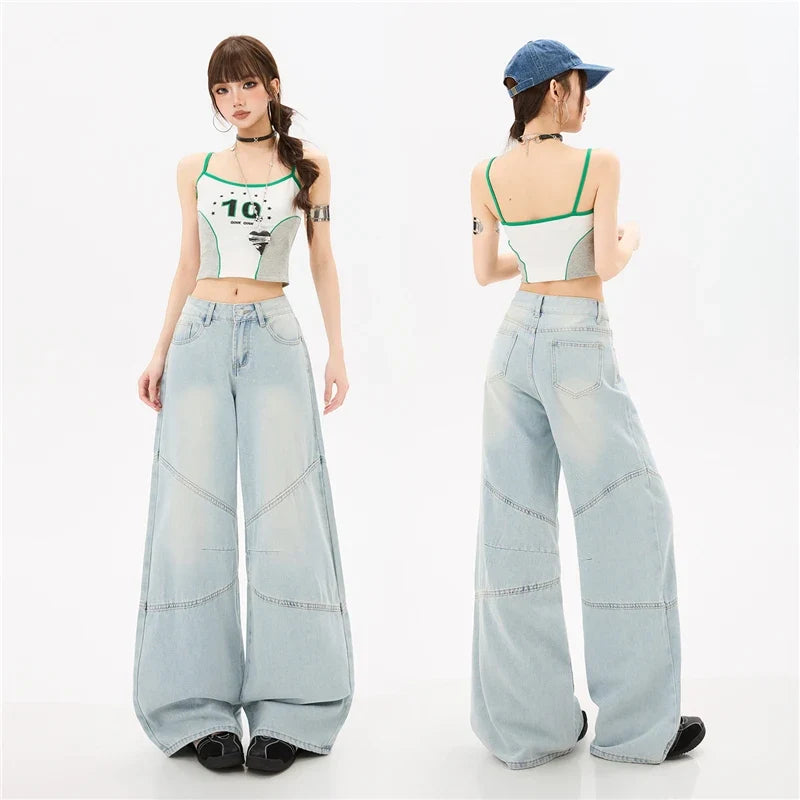 Blue Y2K Wide Leg Baggy High Waist Jeans