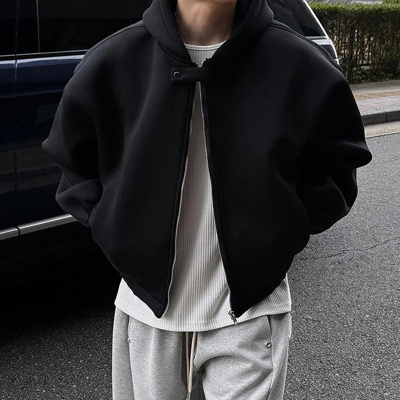 Cropped Baggy Y2K Plain Zip Up Hoodie