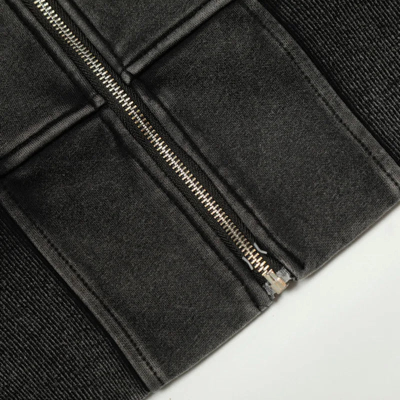 Cropped Y2K Graphic Washed Old Zip Up Hoodie