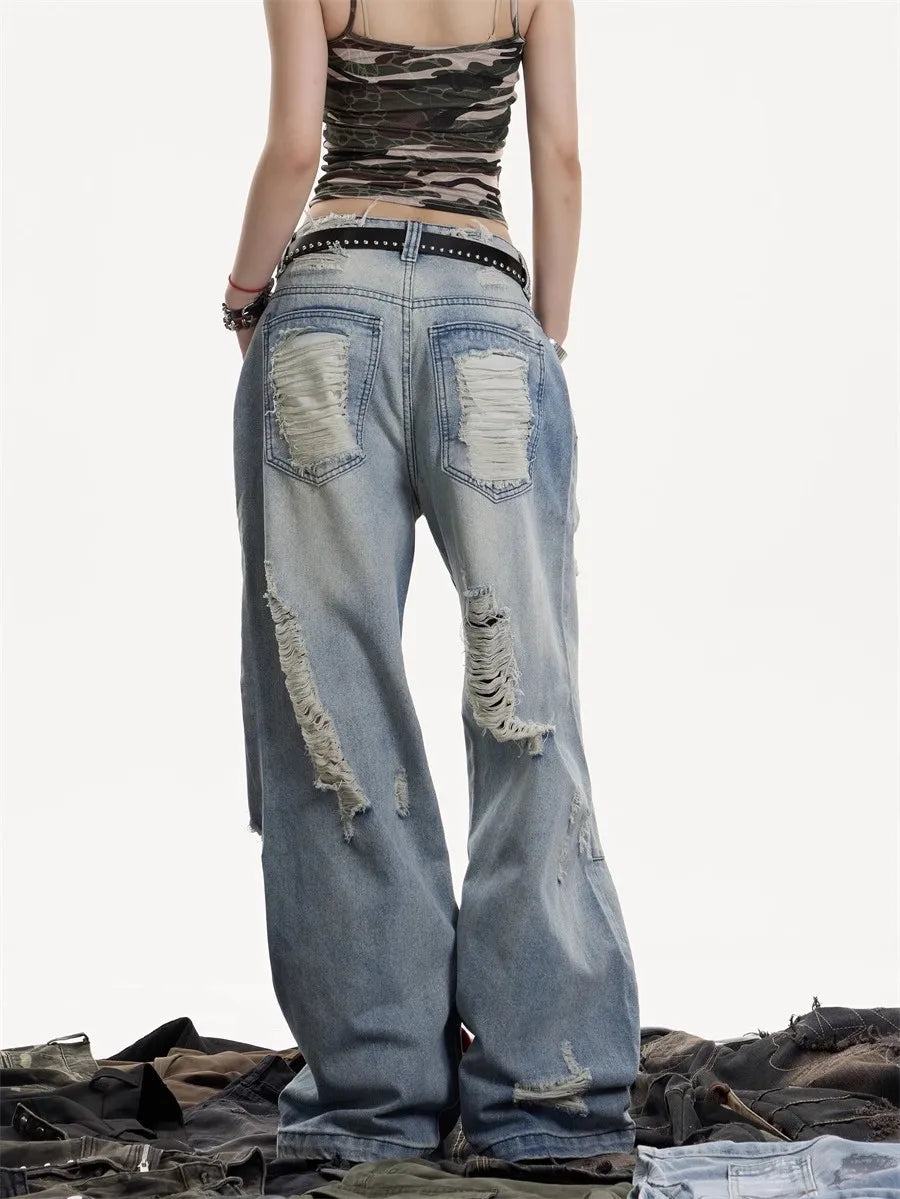 Distressed Y2K High Waist Flared Jeans