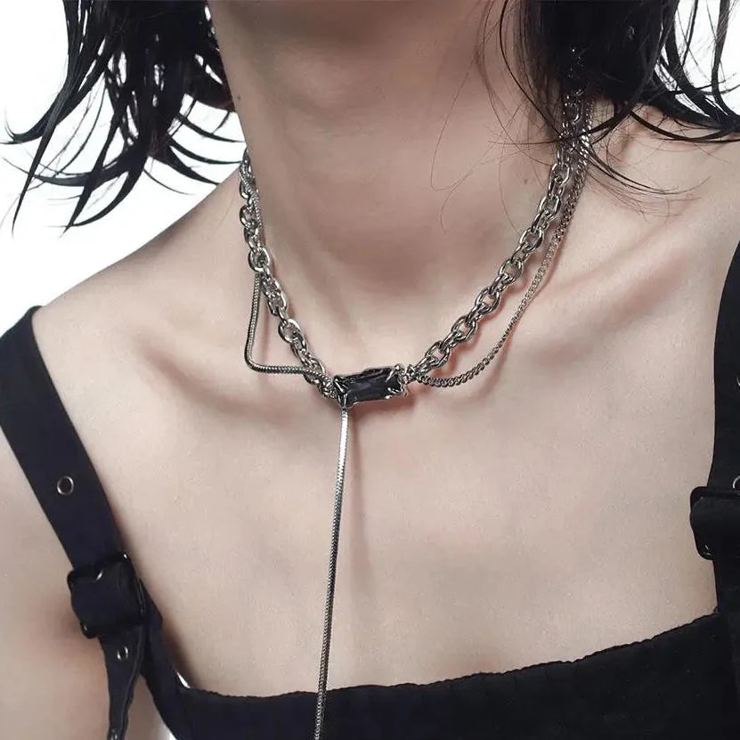 Double Layered Y2K Square Tassel Necklace