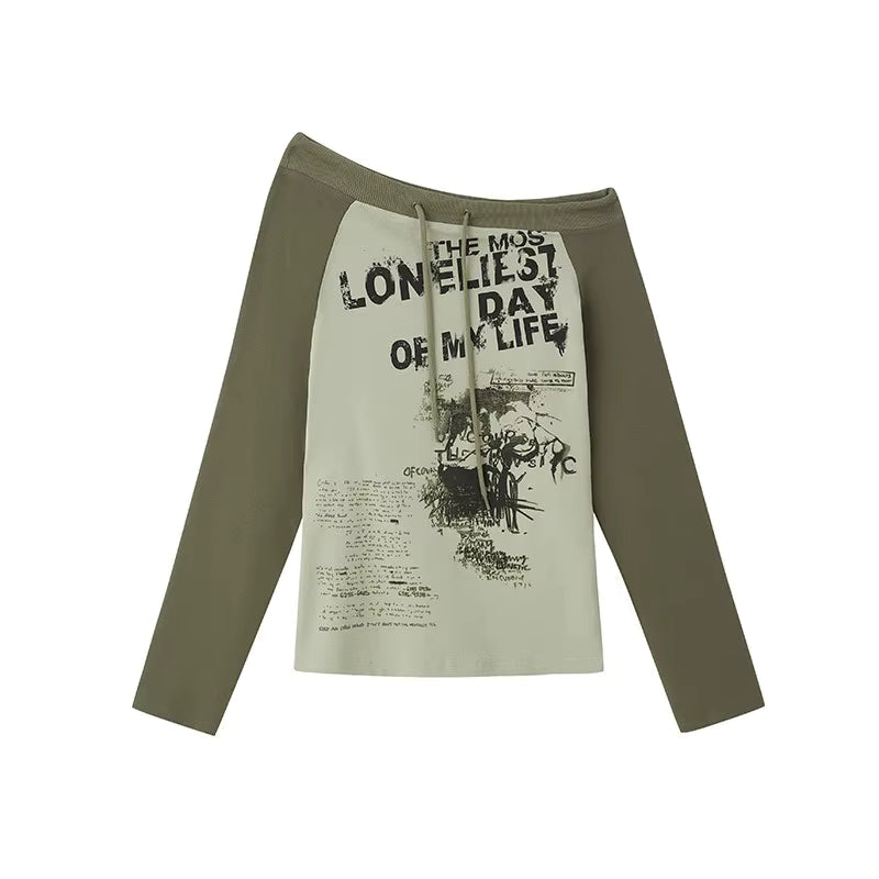 Grunge Y2K Alone Graphic Off Shoulder Top