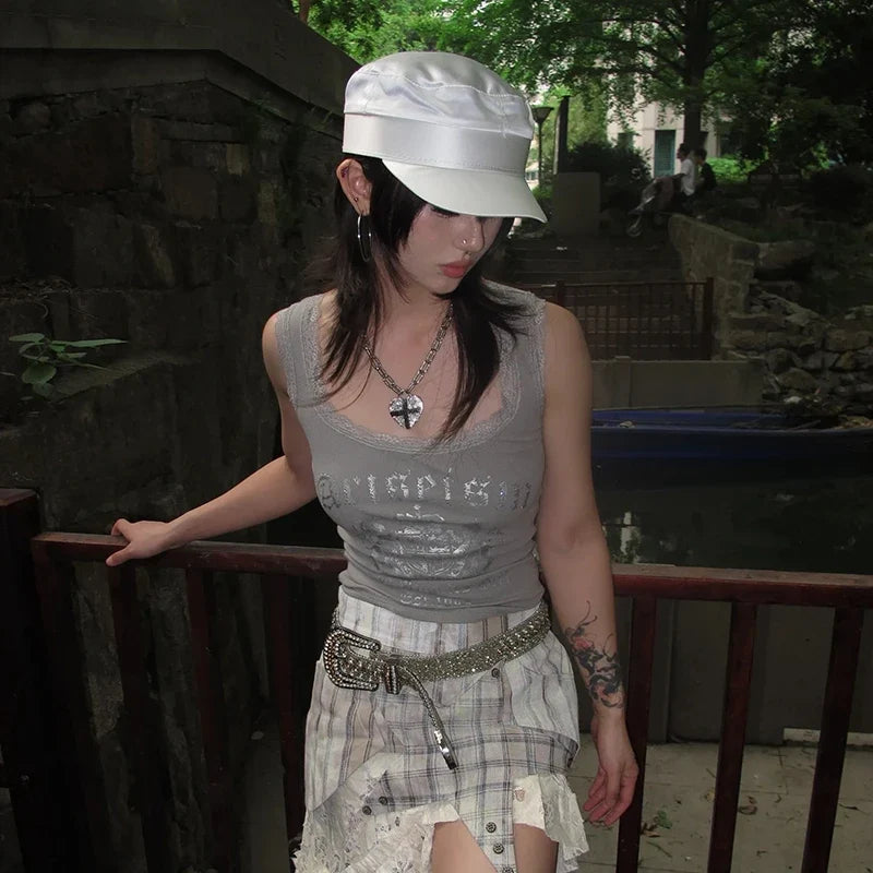 Grunge Y2K Regal Lace Tank Top