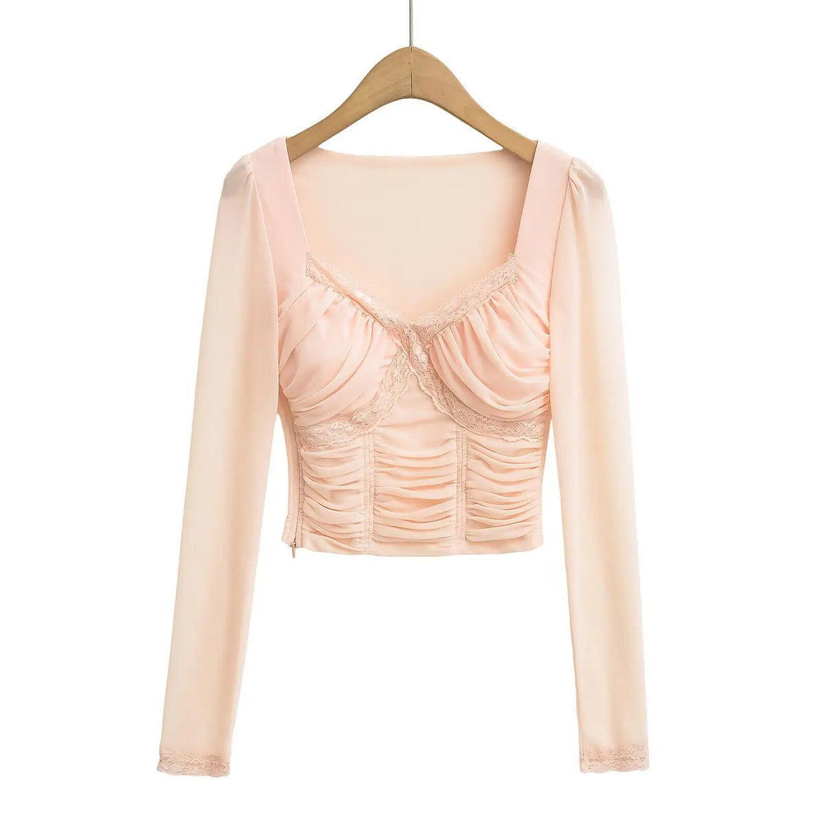 Lace Y2K Cropped Long Sleeve Low Cut Top