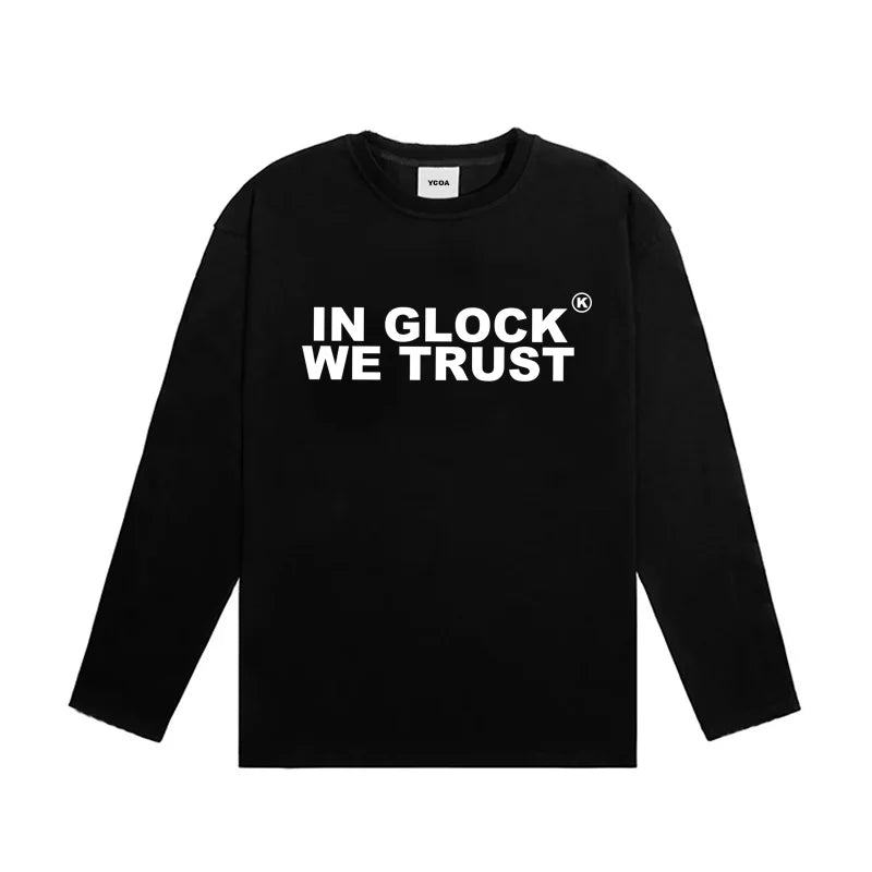 Mens Y2K "IN GLOCK WE TRUST" Graphic Long Sleeve Top T Shirt