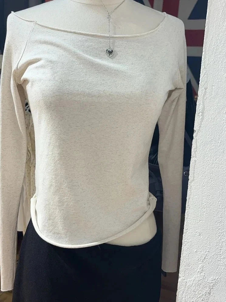 Raw Hem Y2K Slim Cropped Long Sleeve Top