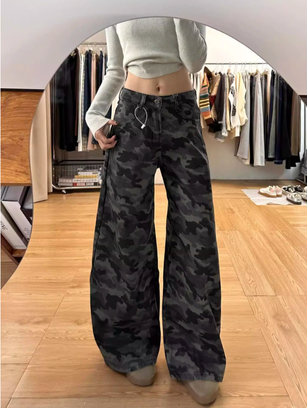 Retro Y2K Camouflage Wide Leg Baggy Barrel Jeans