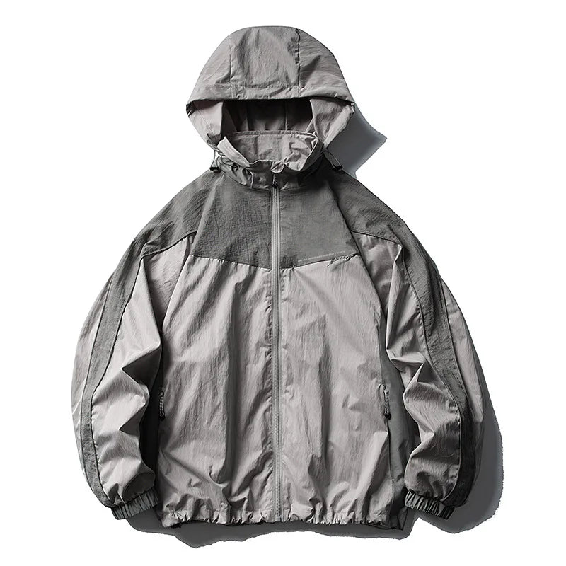 Unisex Y2K Baggy Outdoor Splice Design Hooded Waterproof Jacket Coat
