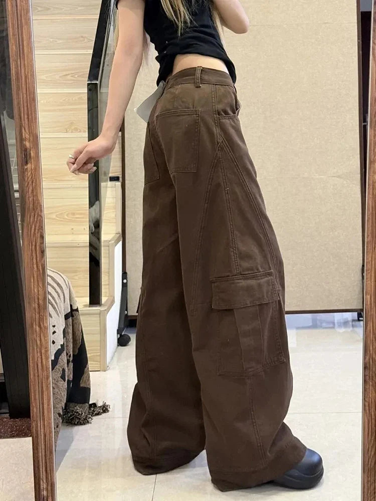 Vintage Brown Y2K Wide Leg Cargo Jeans