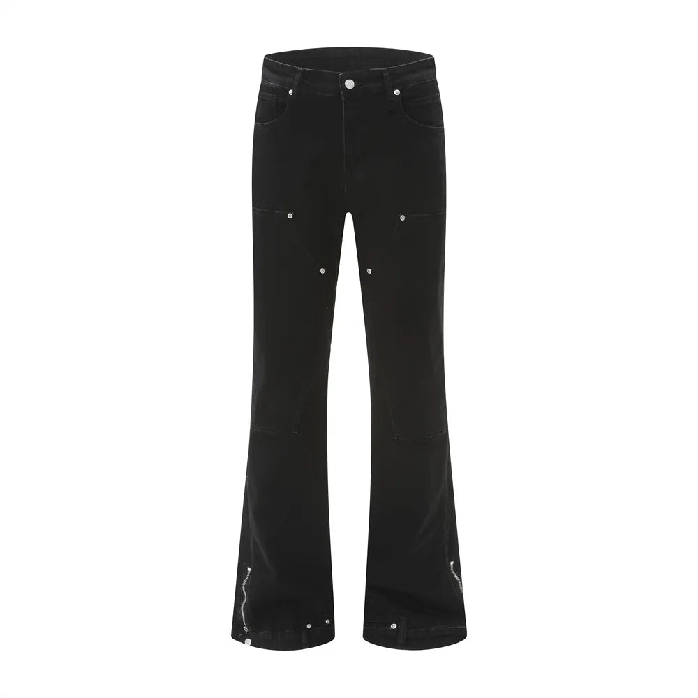 Washed Y2K Double Knee Denim Flared Carpenter Jeans