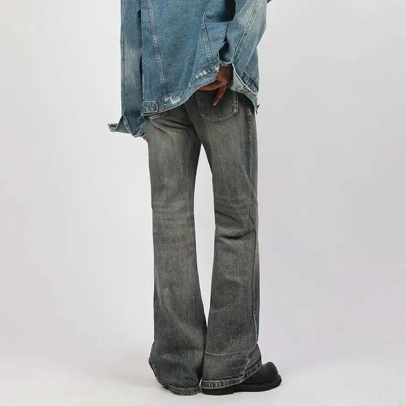 Washed Y2K Mens Slight Flare Denim Jeans