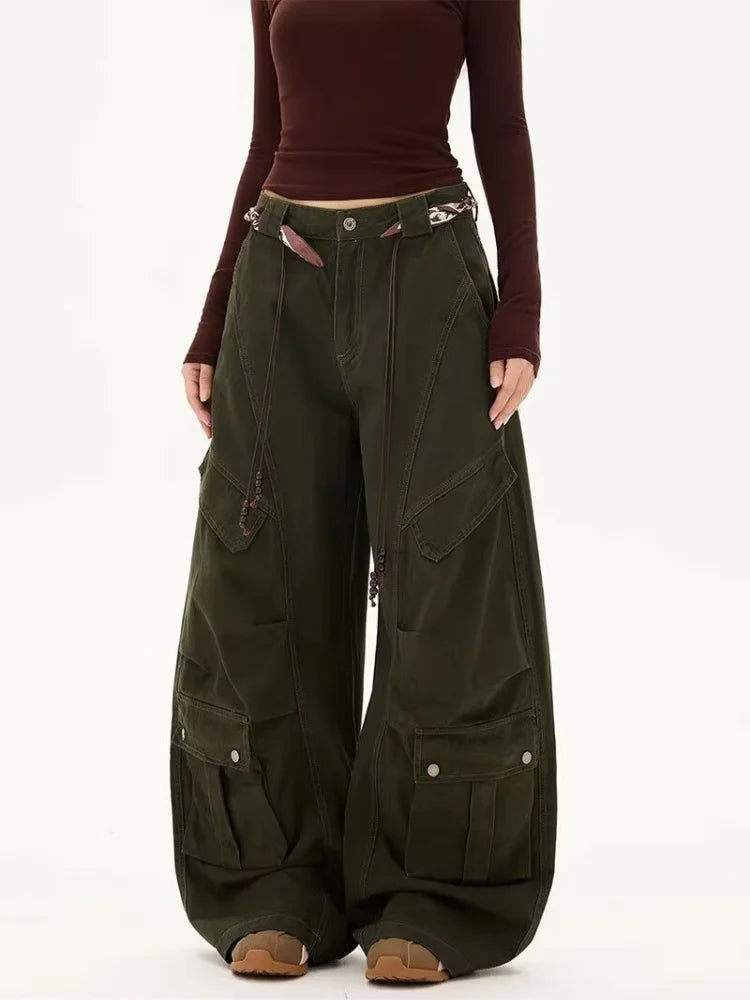 Wide Leg Y2K Baggy Womens Multi Pocket Cargo Jeans