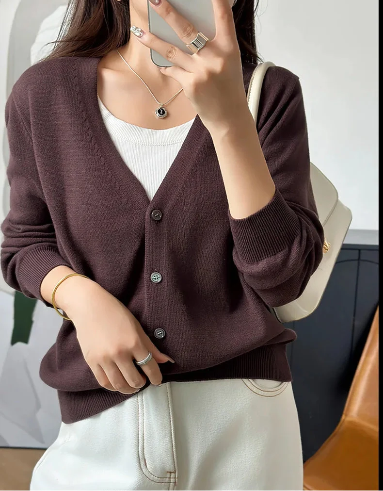 Womens V Neck Y2K Button Up Cardigan