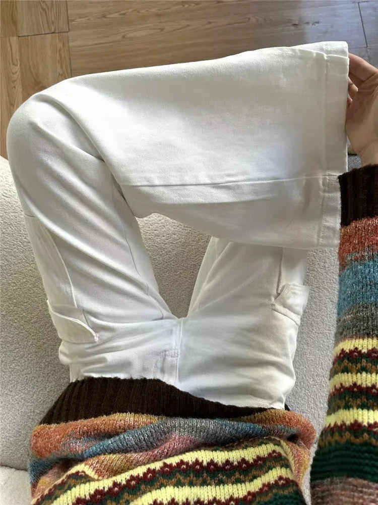 Womens Y2K White Low Rise Flared Denim Jeans