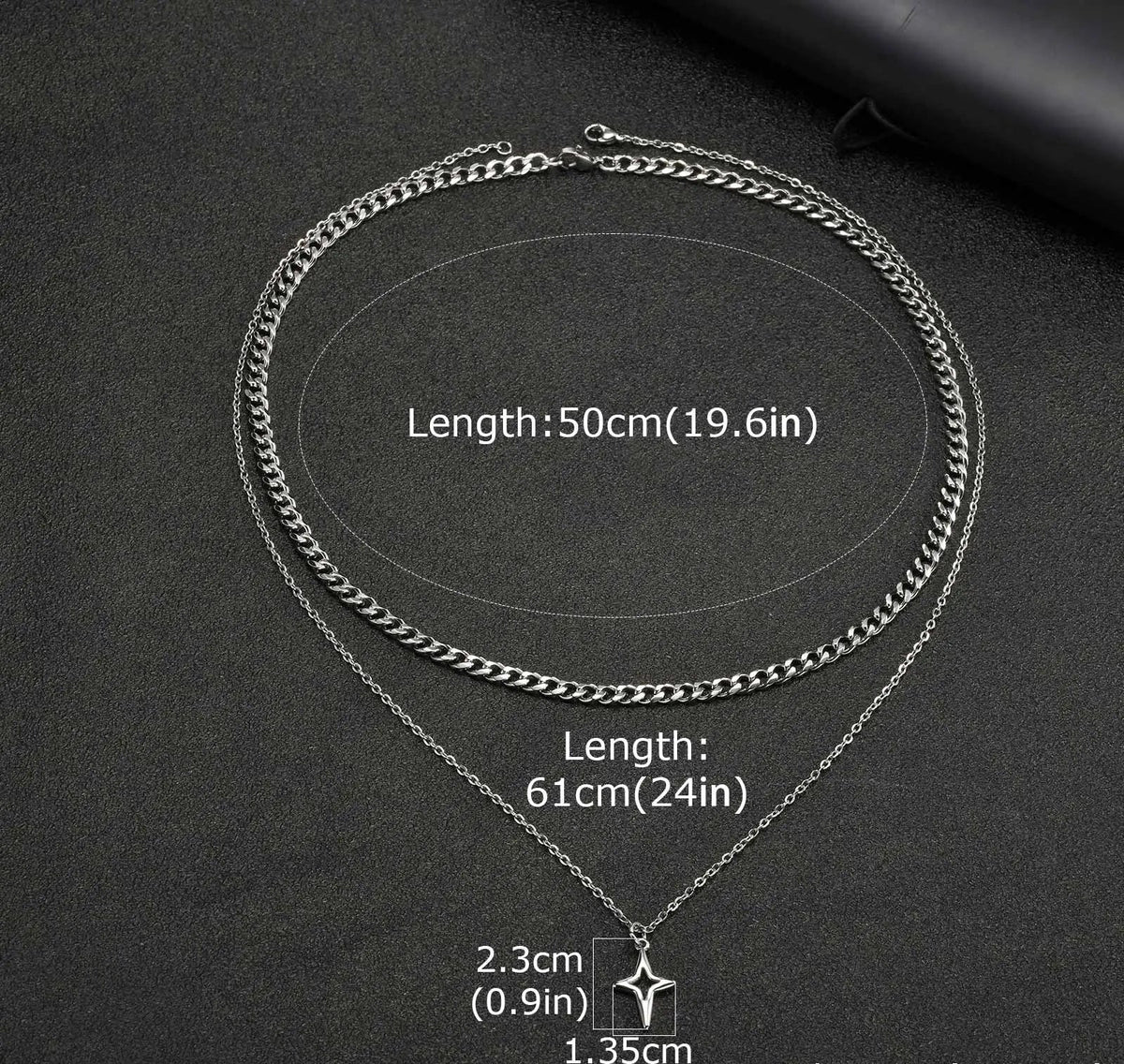 Y2K 2 Piece Layered Star And Cuban Necklace Chain