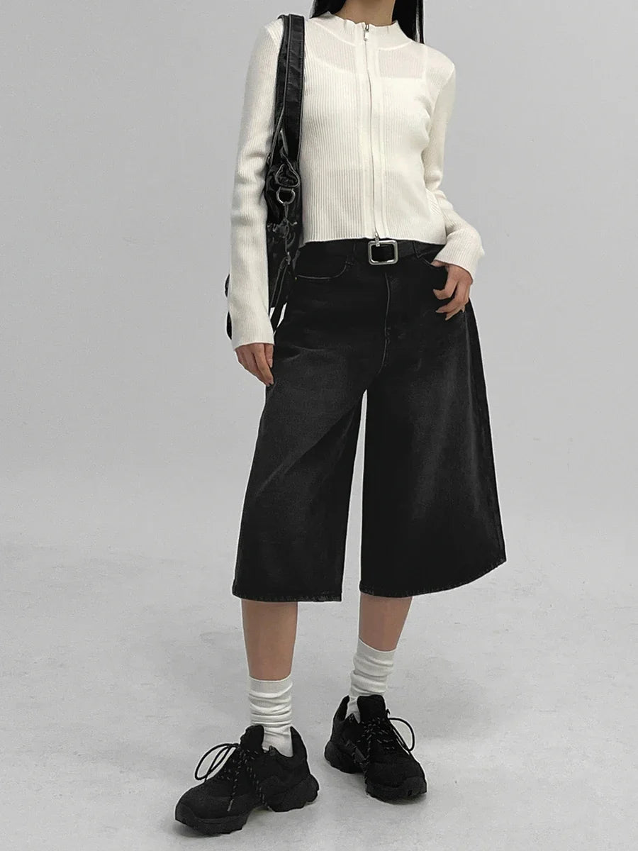 Y2K Acubi Washed Black Bermuda Denim Shorts Jorts