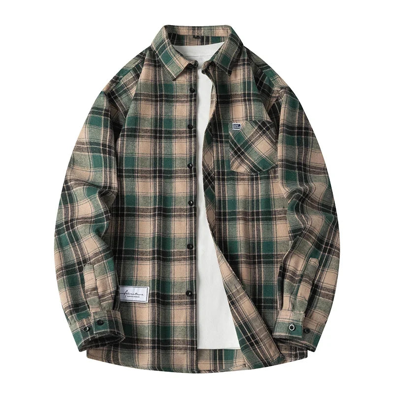 Y2K Baggy Plaid Long Sleeve Button Up Flannel Shirt