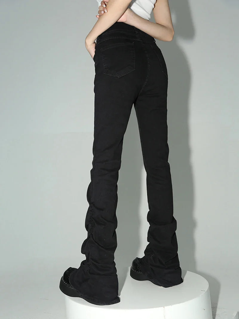 Y2K Black Stacked High Waist Flare Jeans