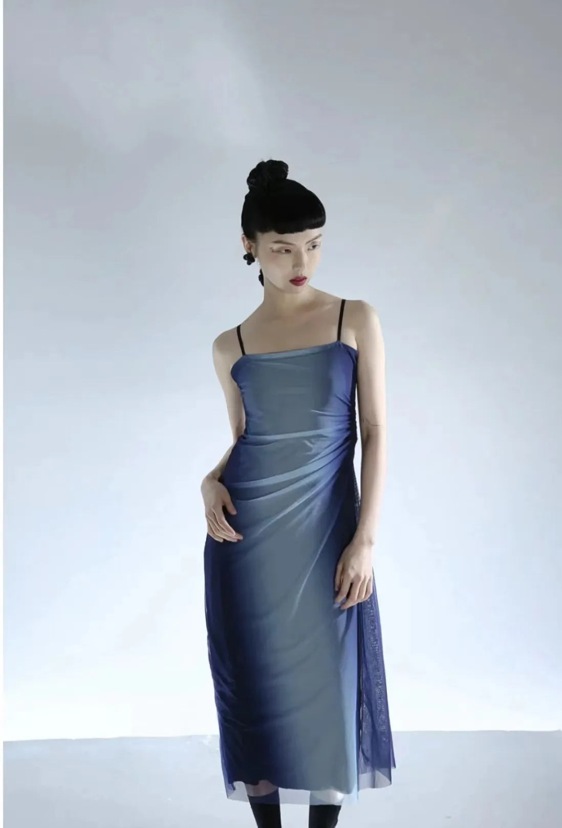 Y2K Blue Gradient Aesthetic Mesh Midi Dress