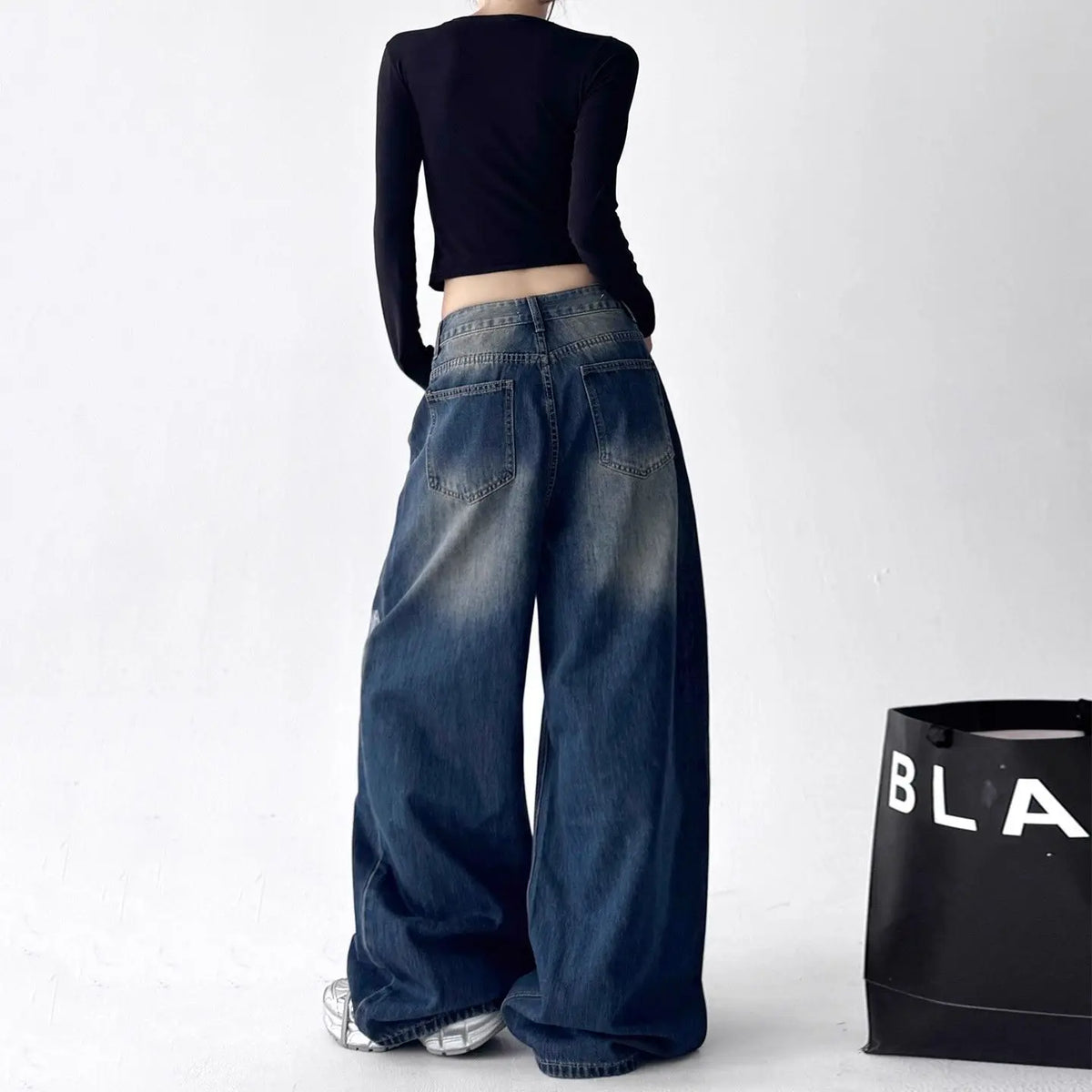 Y2K Blue Star Baggy Wide Leg Jeans