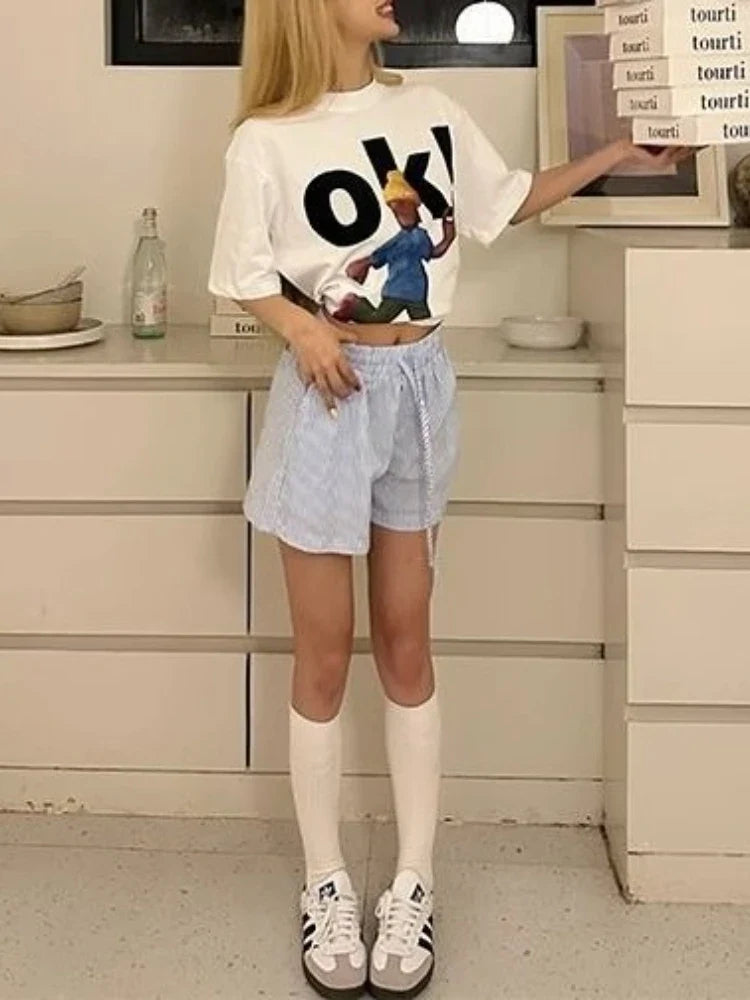 Y2K Blue Striped Shorts