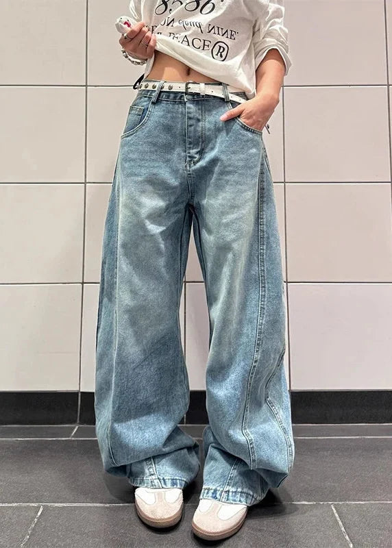 Y2K Blue Vintage Graphic High Waisted Baggy Jeans