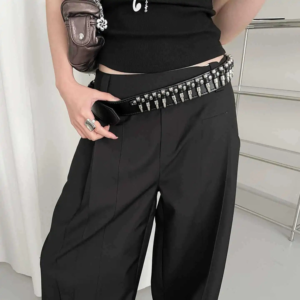 Y2K Bullet Head Rivet Faux Leather Belt