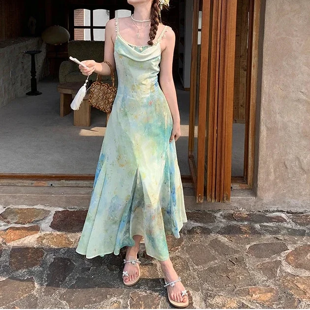 Y2K Cinched Waist Fish Tail A-line Maxi Dress