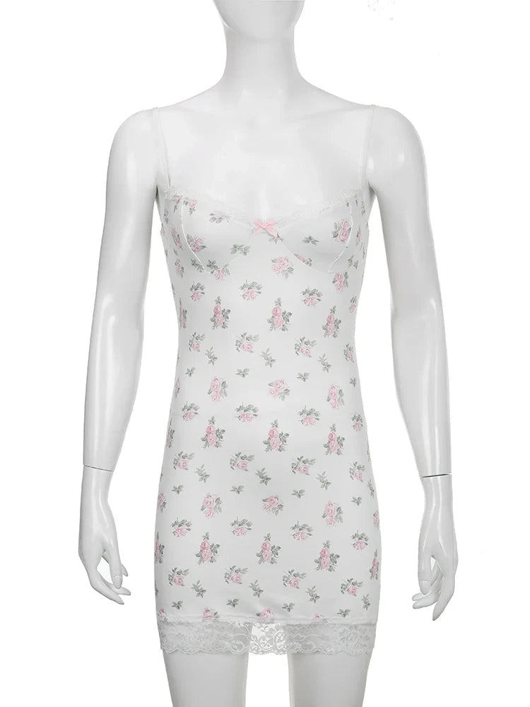 Y2K Coquette Aesthetic Lace Floral Dress