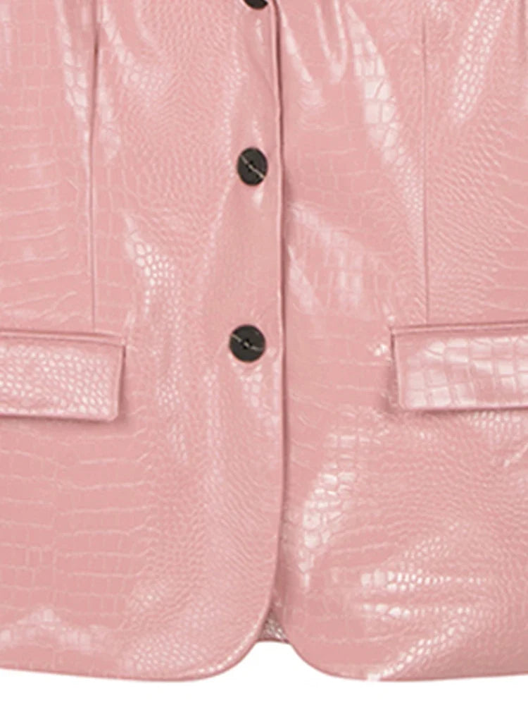 Y2K Crocodile Print Faux Leather Blazer Jacket