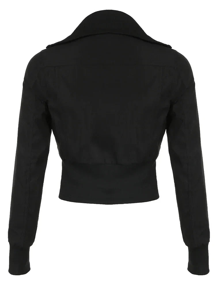 Y2K Cropped Zip Up Slim Turtleneck Bomber Jacket