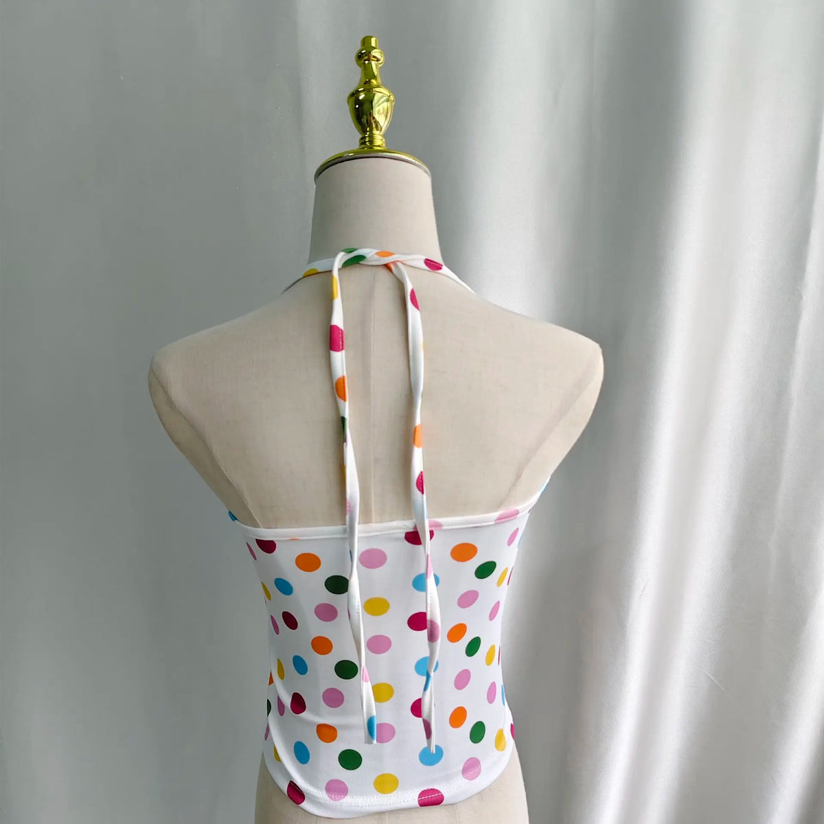 Y2K Cute Girl Polka Dot Print Halter Vest Crop Top
