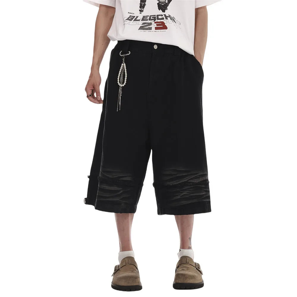 Y2K Distressed Dark Denim Shorts Jorts