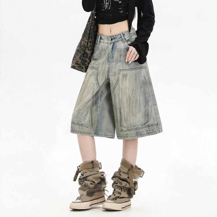 Y2K Distressed Street Womens Jorts