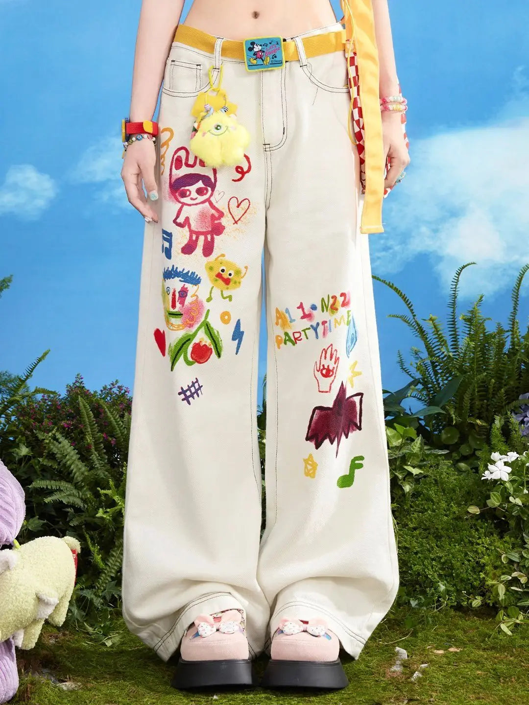 Y2K Doodle Graphic Wide Leg Chic Baggy Jeans