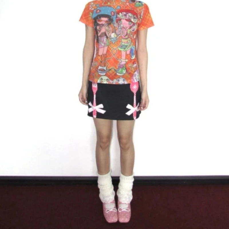 Y2K Eat Me Print A Line Mini Skirt