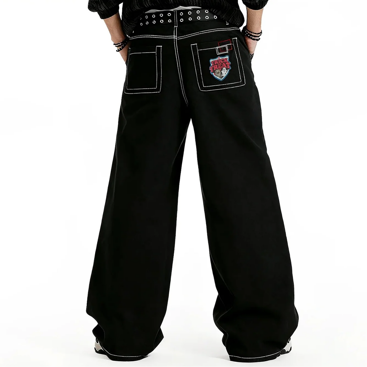 Y2K Embroidered Patchwork Black Baggy Jeans