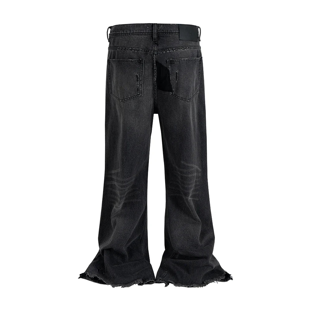 Y2K Embroidered Patchwork Distressed Baggy Black Denim Jeans
