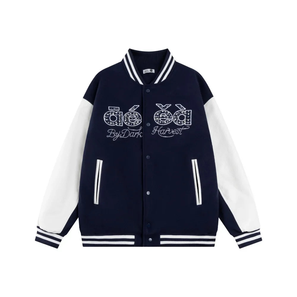 Y2K Embroidered Red Panelled Baseball Varsity Jacket