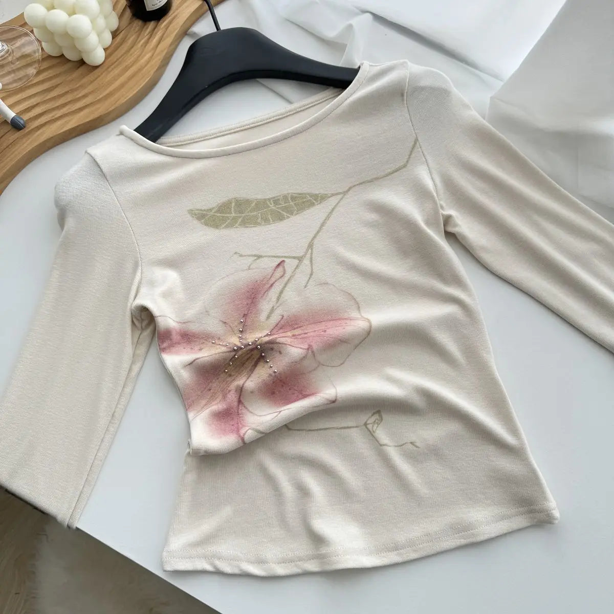 Y2K Fairycore Floral Graphic Slim Long Sleeve Top