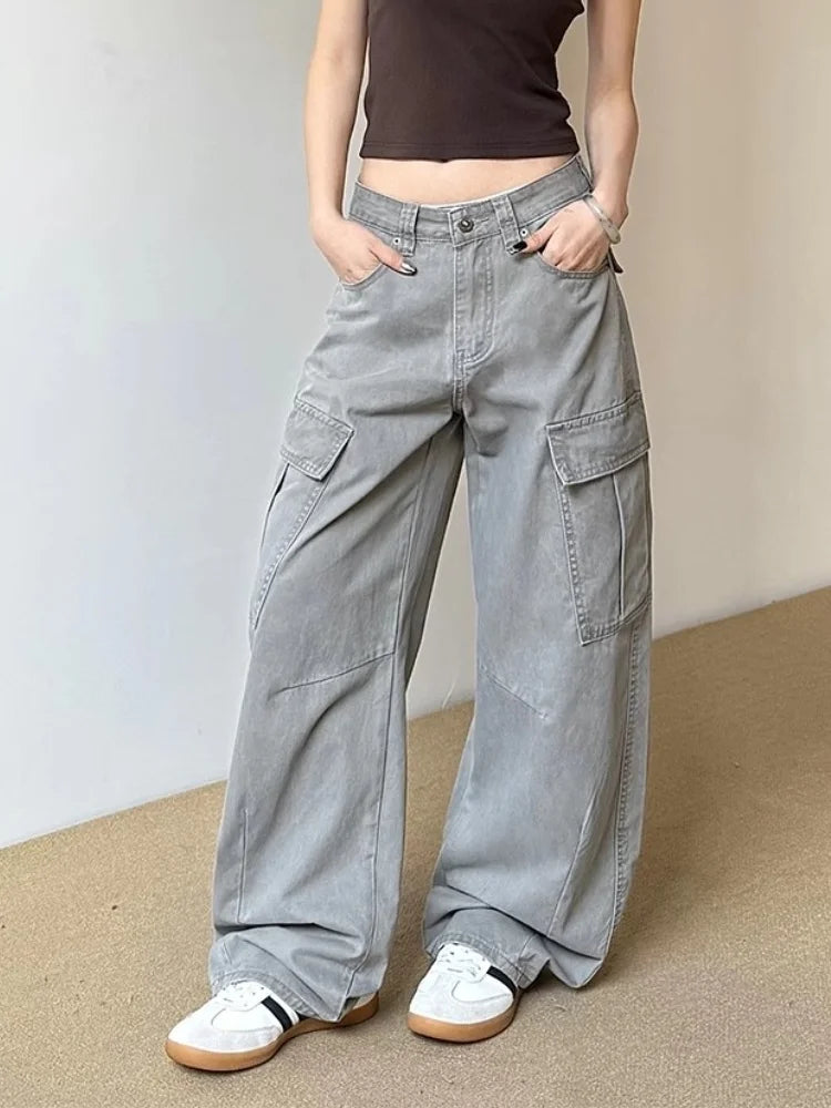 Y2K Fashionista Vintage Grey Baggy Cargo Jeans