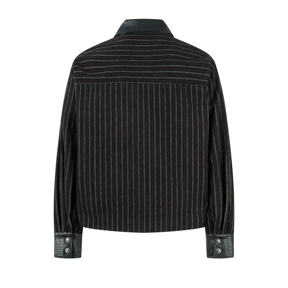 Y2K Faux Crocodile PU Leather Spliced Striped Zip Up Jacket