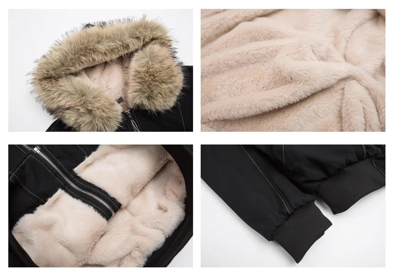 Y2K Faux Fur Collar Hooded Padded Parka Coat