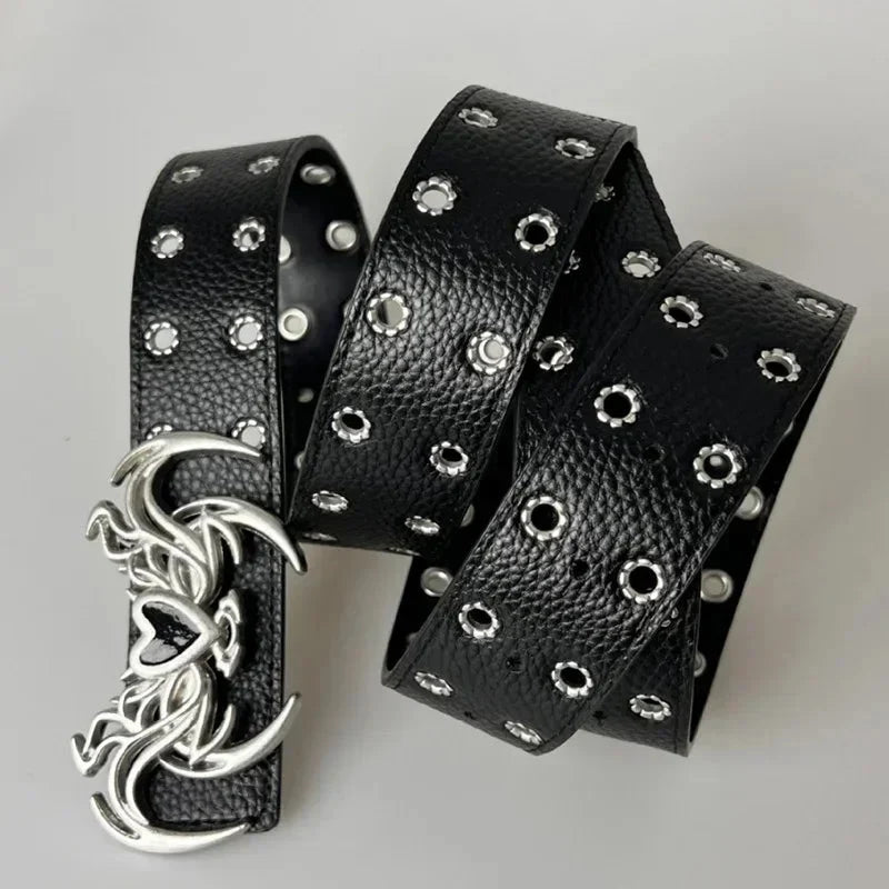 Y2K Gothic Spider Buckle Leather Belt