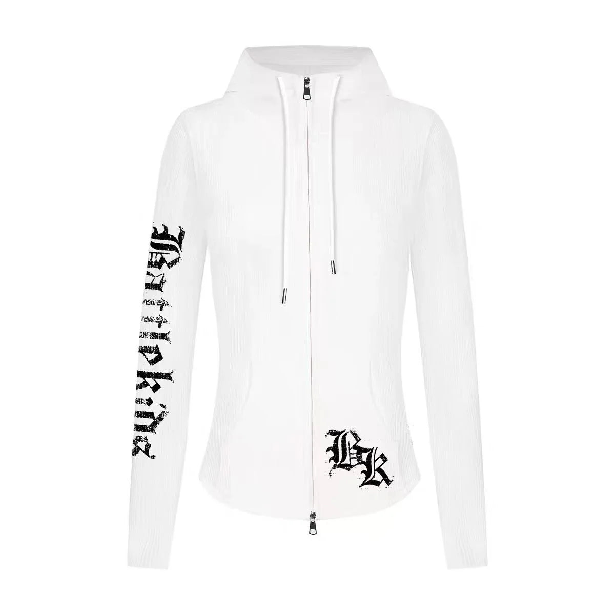 Y2K Gothic Text Graphic Womens Zip Up Piping Hoodie