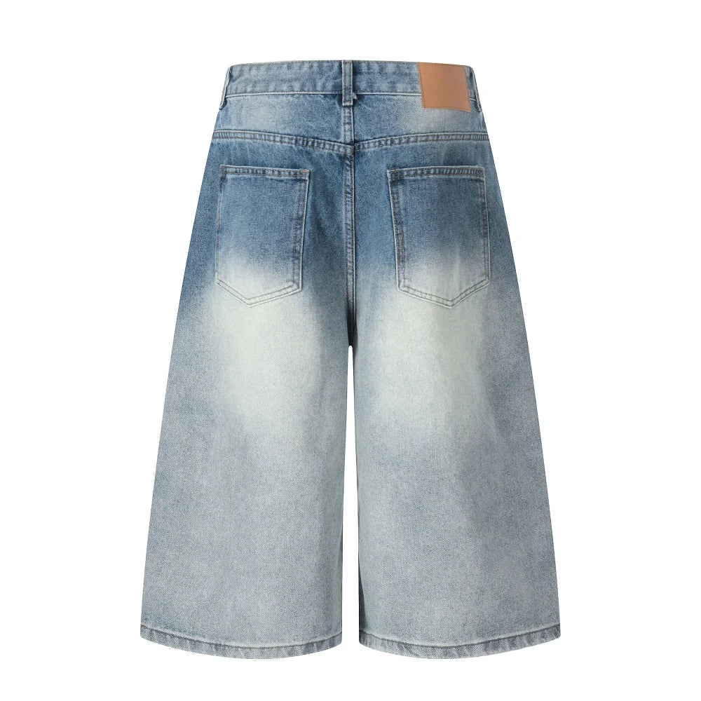 Y2K Gradient Baggy Denim Shorts Long Jorts